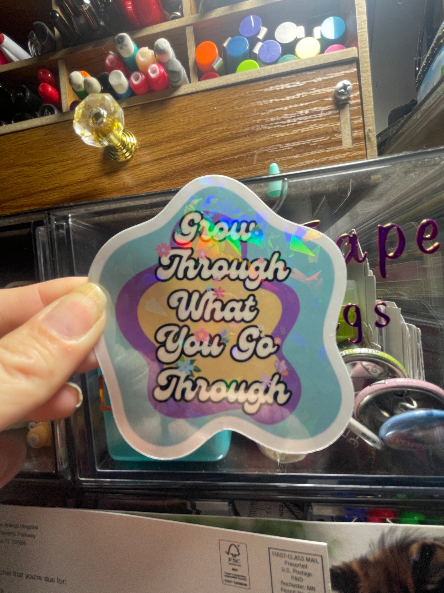 Grow Through What You Go Through -holo sticker